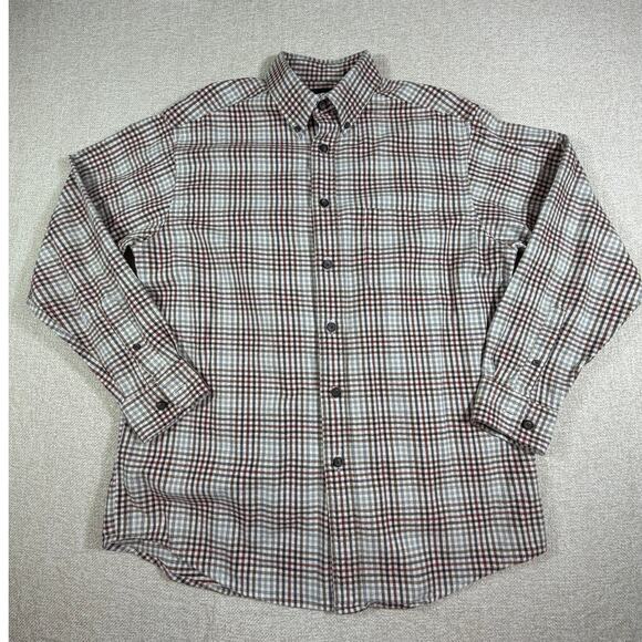 Casuals Roundtree & York Men L Brown White Portuguese Flannel Plaid Shirt Cozy - Picture 1 of 8